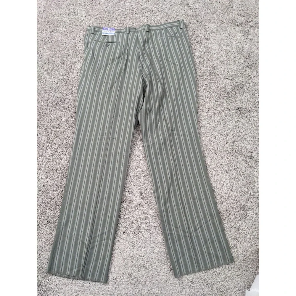 NWT Blu Martini Dress Pants Men's 3X 46W Gray‎ Vertical Stripes Pleated Raw Hem